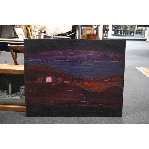 802 - Muriel Rose, RBA, ROI (1923-2012), oil on board, Abstract landscape, 60 x 75cm, signed and unframed.... 