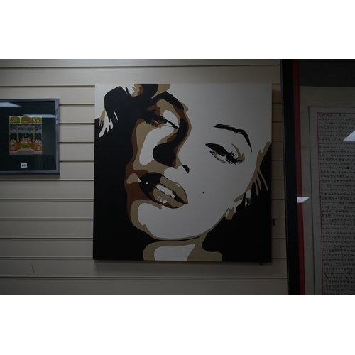 807 - Pop art style, oil on canvas, Marilyn Monroe, monogrammed S J V and dated '04, 90 x 90cm, unframed. ... 