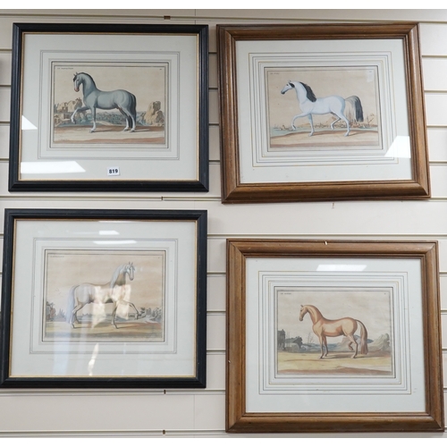 819 - Four 18th/19th century coloured etchings, horses to include Le Napolitain and Le Turc, 23 x 30cm... 