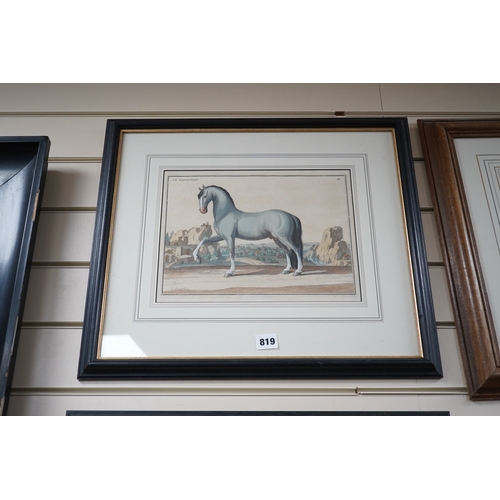 819 - Four 18th/19th century coloured etchings, horses to include Le Napolitain and Le Turc, 23 x 30cm... 