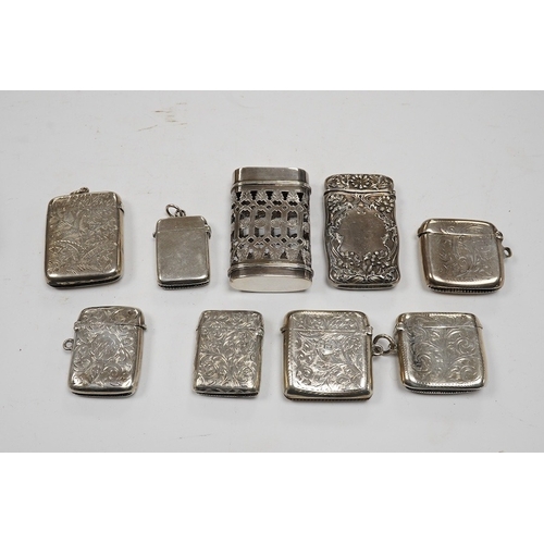 833 - Seven assorted late 19th/early 20th century silver vesta cases, largest 48mm, a sterling case and on... 