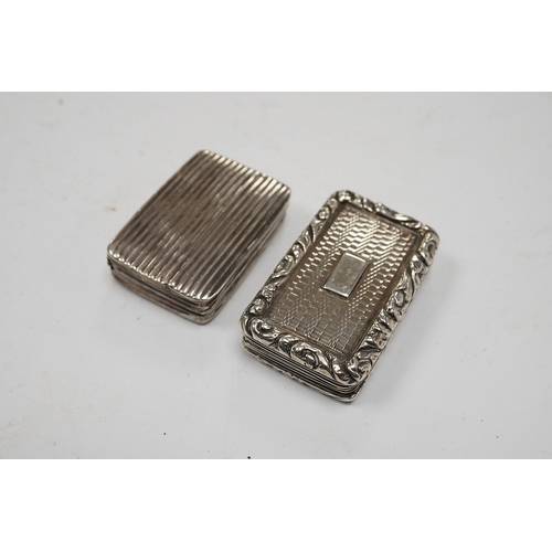 836 - A George IV silver rectangular vinaigrette, John Thropp, Birmingham, 1824, 40mm (a.f.) and one other... 