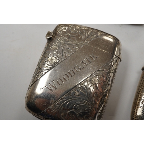 838 - Five assorted late 19th/early 20th century silver vesta cases, including a George V circular case by... 