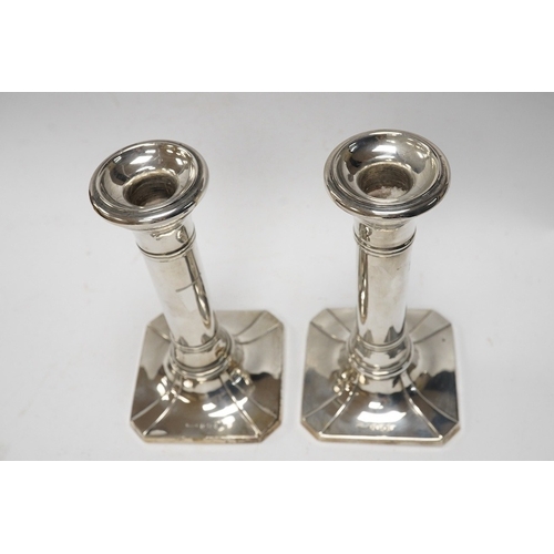 846 - A pair of George V silver mounted dwarf candlesticks, by S. Blankensee & Son Ltd, Birmingham, 1913, ... 