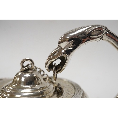 850 - A Victorian silver combination inkwell and table lighter modelled as a lamp, by James Charles Edingt... 