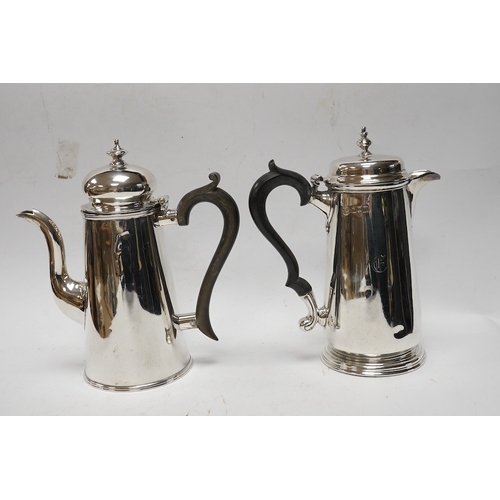 855 - Two Edwardian silver cafe au lait pots, Pearce & Sons, London, 1908 and Nathan & Hayes, Chester, 190... 