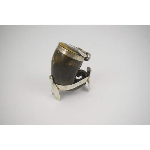 858 - A 19th century Scottish white metal mounted horn snuff mull, 7cm, with engraved inscription, 'David ... 