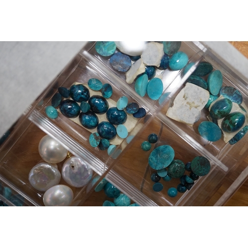 900 - A large collection of bead necklaces and unmounted turquoise and baroque pearls. Condition - fair... 