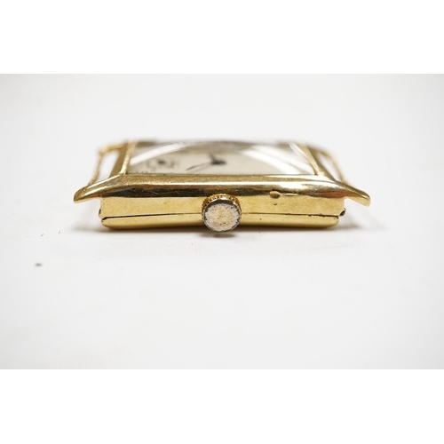 914 - A gentleman's 1930's/1940's 9ct gold manual wind wrist watch, with rectangular Arabic dial and subsi... 