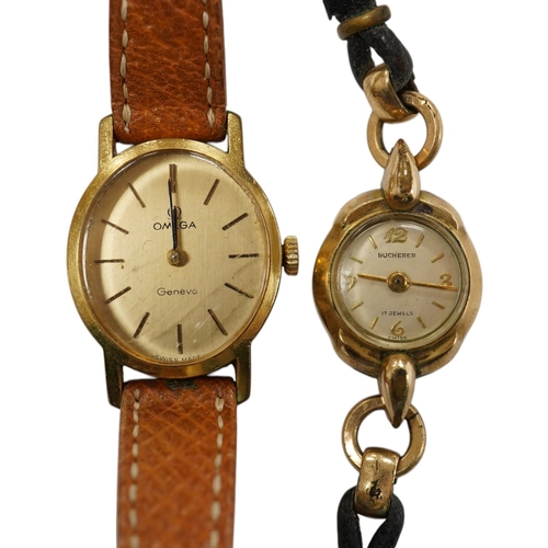 938 - A lady's steel and gold plated Omega manual wind wrist watch, on an associated leather strap, togeth... 