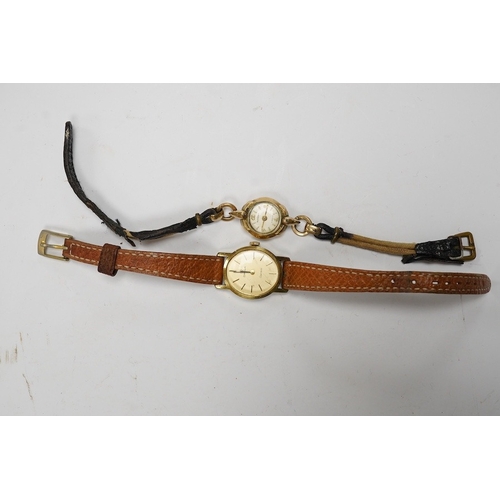 938 - A lady's steel and gold plated Omega manual wind wrist watch, on an associated leather strap, togeth... 