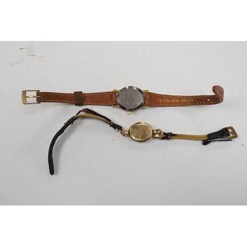 938 - A lady's steel and gold plated Omega manual wind wrist watch, on an associated leather strap, togeth... 