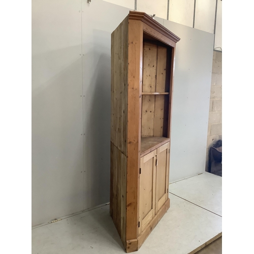 97 - A 19th century pine standing corner cupboard, width 106cm, depth 52cm, height 199cm. Condition - fai... 