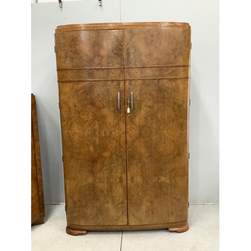 1005 - An Art Deco style walnut wardrobe and a gentleman's wardrobe, larger width 124cm, depth 52cm, height... 