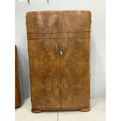 1005 - An Art Deco style walnut wardrobe and a gentleman's wardrobe, larger width 124cm, depth 52cm, height... 