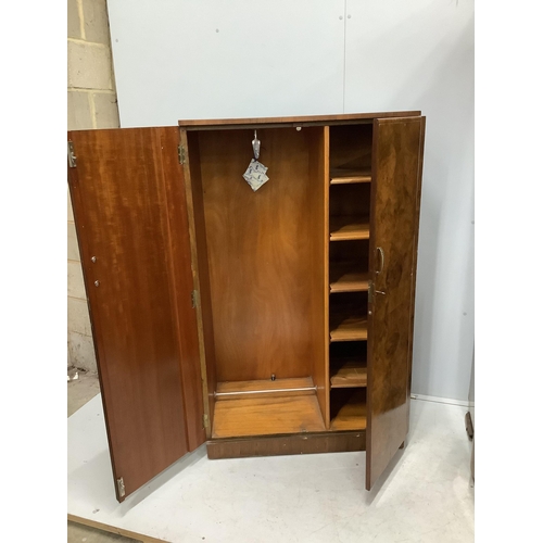 1005 - An Art Deco style walnut wardrobe and a gentleman's wardrobe, larger width 124cm, depth 52cm, height... 