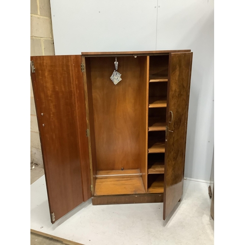 1005 - An Art Deco style walnut wardrobe and a gentleman's wardrobe, larger width 124cm, depth 52cm, height... 