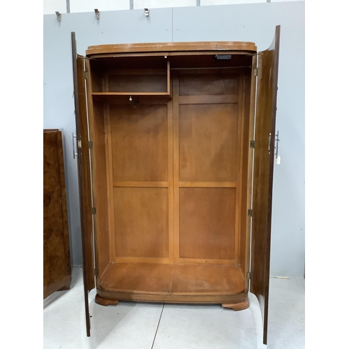 1005 - An Art Deco style walnut wardrobe and a gentleman's wardrobe, larger width 124cm, depth 52cm, height... 