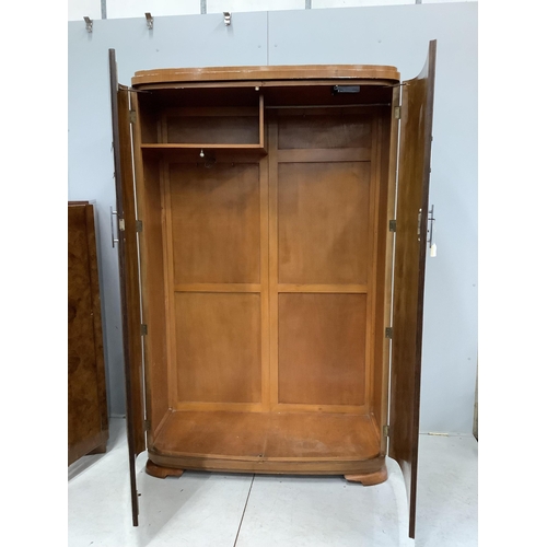 1005 - An Art Deco style walnut wardrobe and a gentleman's wardrobe, larger width 124cm, depth 52cm, height... 