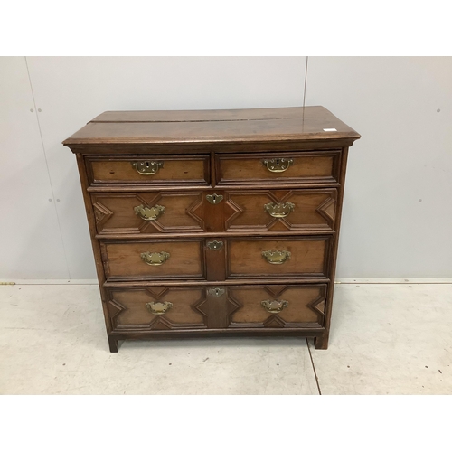 1008 - A Carolean geometric moulded oak chest of drawers, width 97cm, depth 51cm, height 91cm. Condition - ... 