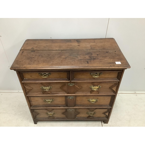 1008 - A Carolean geometric moulded oak chest of drawers, width 97cm, depth 51cm, height 91cm. Condition - ... 