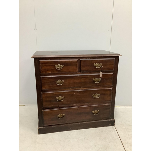 1015 - A late Victorian mahogany chest, width 108cm, depth 53cm, height 102cm. Condition - poor to fair... 