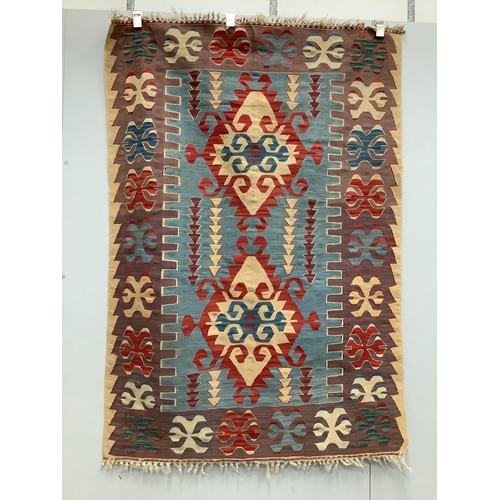 1025 - Two Kilim polychrome flatweave rugs, larger 170 x 120cm. Condition - fair