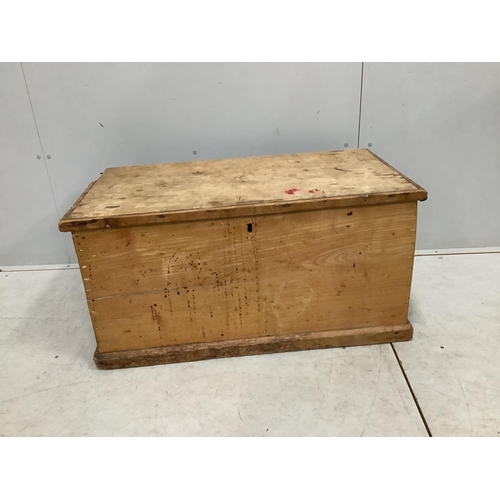 1032 - A Victorian rectangular pine trunk, width 94cm, depth 50cm, height 47cm. Condition - poor to fair... 