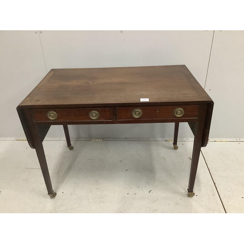 1034 - A George III mahogany drop leaf side table, width 92cm, depth 55cm, height 70cm. Condition -fair... 