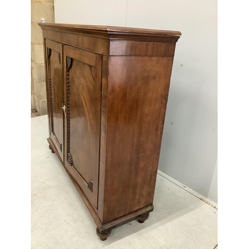 1047 - An early Victorian mahogany side cabinet, with bone escutcheons, width 118cm, depth 36cm, height 111... 