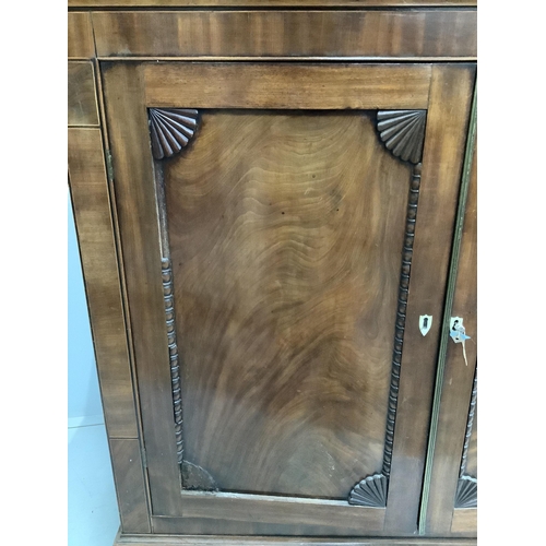 1047 - An early Victorian mahogany side cabinet, with bone escutcheons, width 118cm, depth 36cm, height 111... 