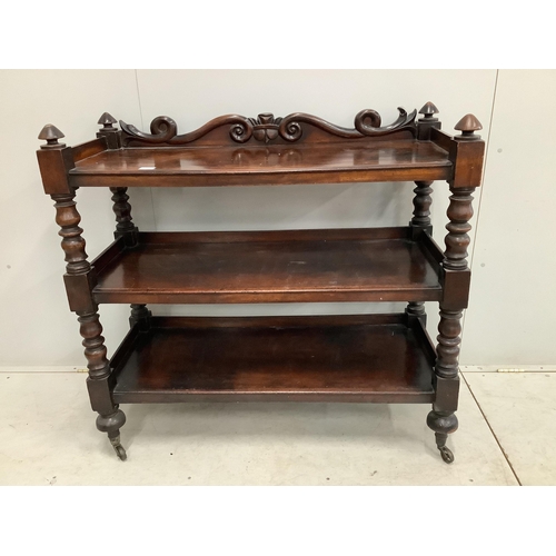 1058 - An early Victorian mahogany three tier buffet, width 114cm, depth 49cm, height 108cm. Condition - fa... 