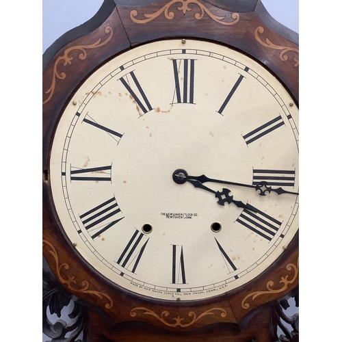 1060 - A late 19th century Newhaven Clock Company rosewood and marquetry inlaid drop dial wall timepiece, h... 