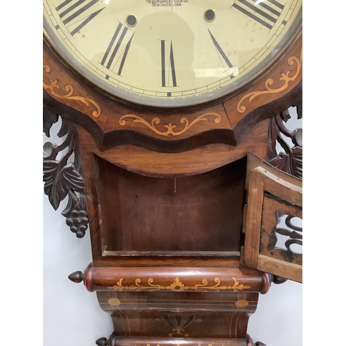 1060 - A late 19th century Newhaven Clock Company rosewood and marquetry inlaid drop dial wall timepiece, h... 