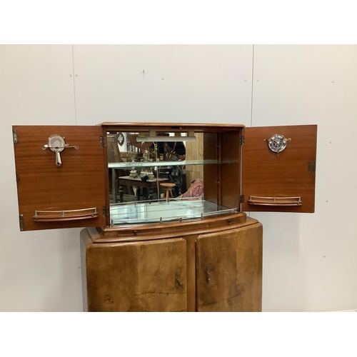 1071 - An Art Deco style walnut cocktail cabinet, width 102cm, depth 38cm, height 144cm. Condition - fair... 