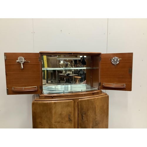 1071 - An Art Deco style walnut cocktail cabinet, width 102cm, depth 38cm, height 144cm. Condition - fair... 