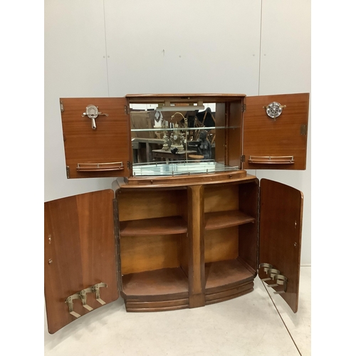 1071 - An Art Deco style walnut cocktail cabinet, width 102cm, depth 38cm, height 144cm. Condition - fair... 