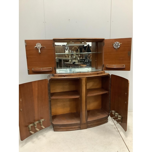 1071 - An Art Deco style walnut cocktail cabinet, width 102cm, depth 38cm, height 144cm. Condition - fair... 