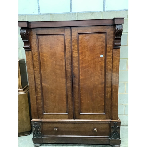 1072 - An early Victorian mahogany compactum wardrobe, width 140cm, depth 72cm, height 200cm. Condition - f... 