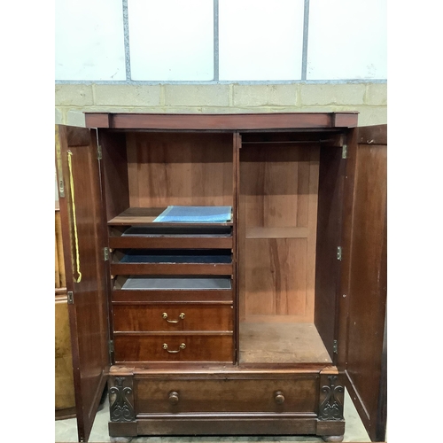 1072 - An early Victorian mahogany compactum wardrobe, width 140cm, depth 72cm, height 200cm. Condition - f... 