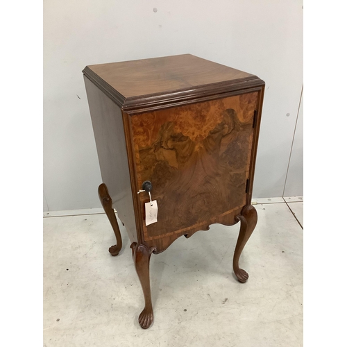 1073 - A Queen Anne Revival walnut bedside cabinet and wine table, width 42cm, depth 40cm, height  77cm, to... 