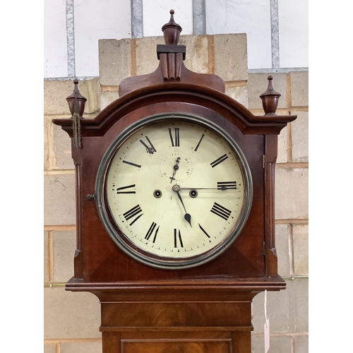 1074 - An early Victorian mahogany eight day longcase clock with a circular enamel dial, height 218cm. Cond... 