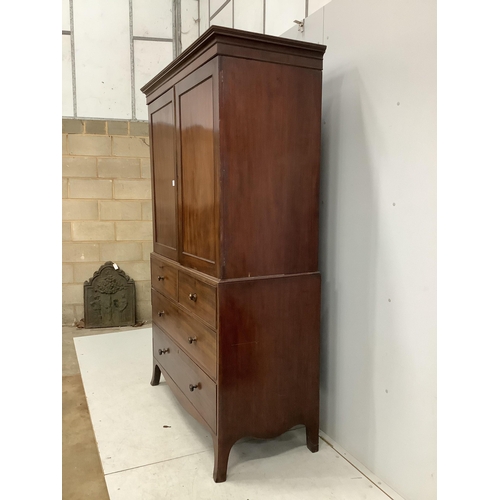 1076 - A George IV mahogany linen press, width 128cm, depth 58cm, height 208cm. Condition - fair, interior ... 