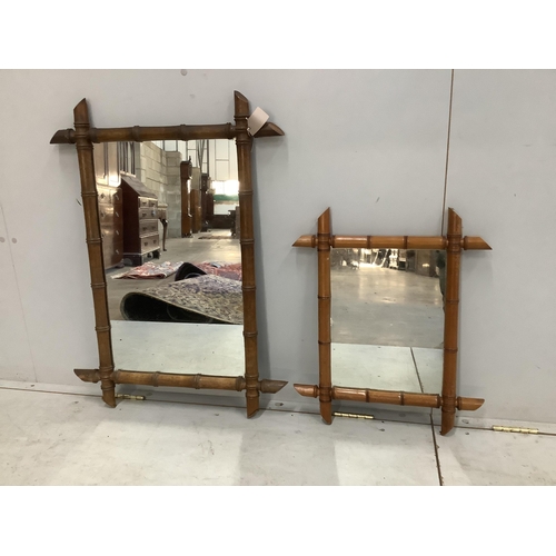 1077 - Two 19th century French rectangular bamboo wall mirrors, larger width 62cm, height 86cm. Condition -... 