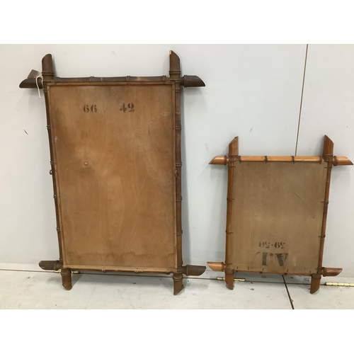 1077 - Two 19th century French rectangular bamboo wall mirrors, larger width 62cm, height 86cm. Condition -... 