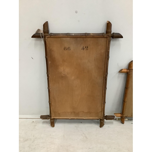 1077 - Two 19th century French rectangular bamboo wall mirrors, larger width 62cm, height 86cm. Condition -... 