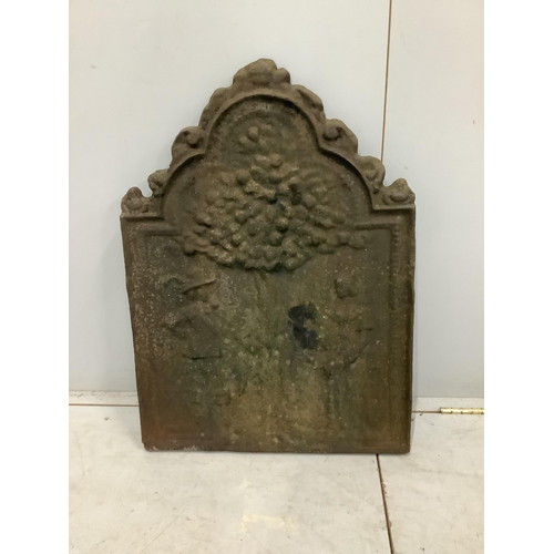 1084 - A cast iron Adam and Eve fire back, width 53cm, height 72cm. Condition - fair