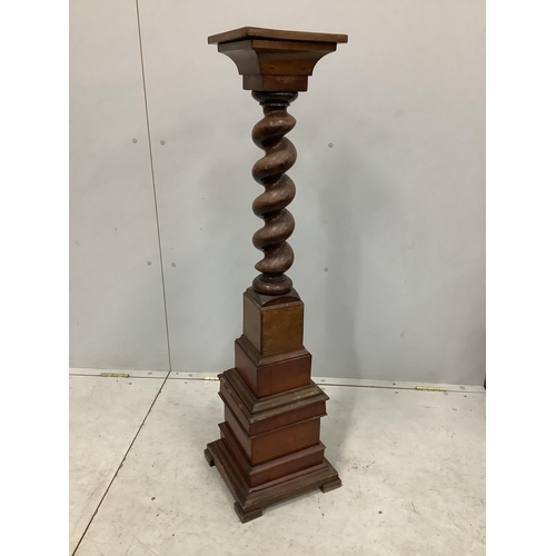 1086 - A Victorian and later mahogany twist column pedestal, height 118cm. Condition - fair