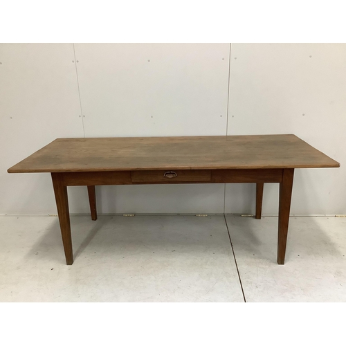 1096 - A 19th century French oak rectangular kitchen table, width 198cm, depth 82cm, height 73cm. Condition... 