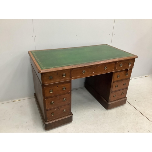 1102 - A Victorian mahogany pedestal desk, width 121cm, depth 66cm, height 77cm. Condition - poor, although... 